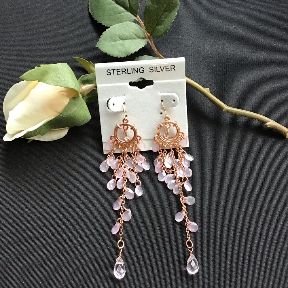 3/$15 SALE- Pink Gold Chandelier Earrings